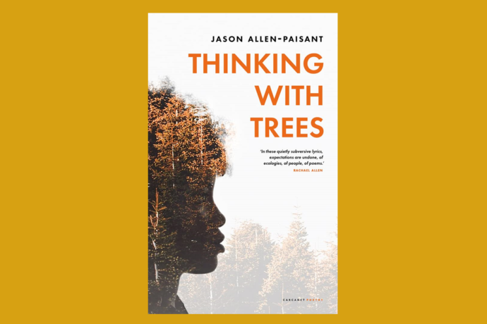 The cover image of Thinking with Trees by Jason Allen-Paisant on an ochre background